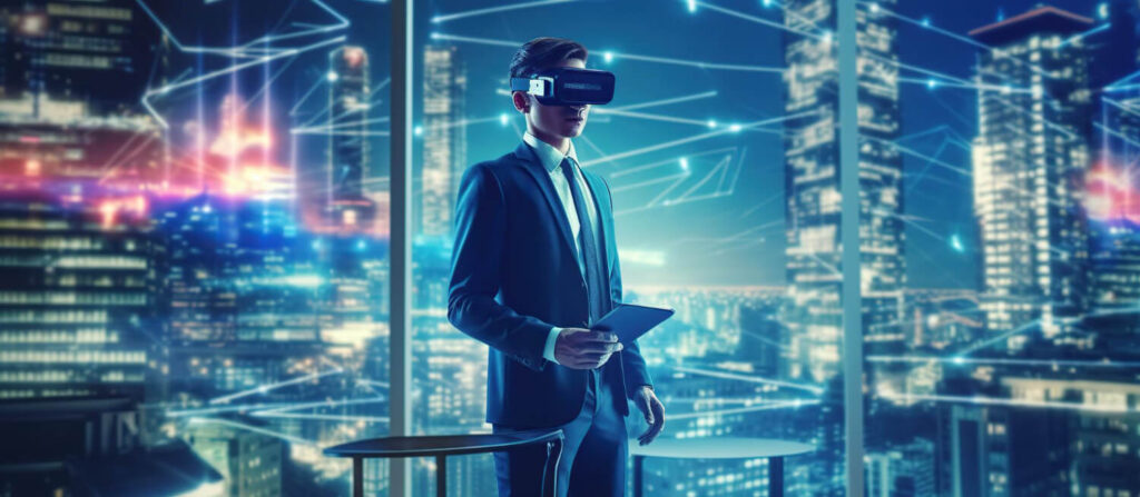 Business professional using Oracle Cloud Infrastructure with VR and AI