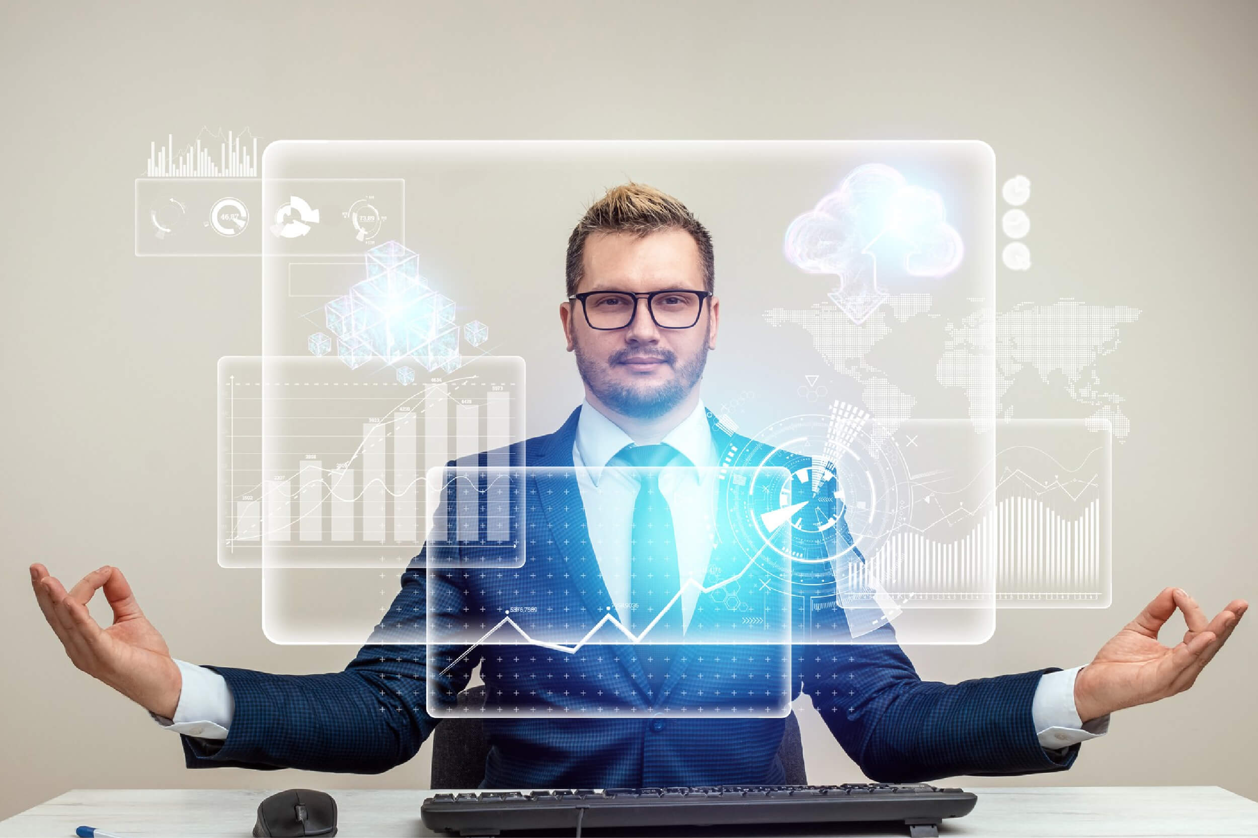 Business leaders analyzing data insights provided by Oracle AI Agent to drive strategic decisions